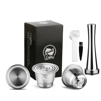 RECAFIMIL Reusable Coffee Capsule Stainless Steel Metal Refillable Coffee Pods for Nespresso Coffee Machine With Spoon & Brush