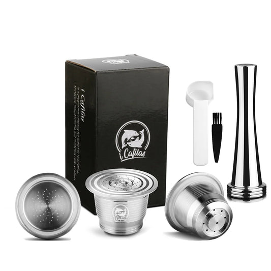 RECAFIMIL Reusable Coffee Capsule Stainless Steel Metal Refillable Coffee Pods for Nespresso Coffee Machine With Spoon & Brush