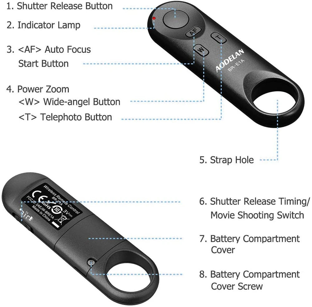 BR-E1 Wireless Remote Control Shutter Release for Canon EOS R5II R50 R8 R6II RP 850D 6DII 90D 77D 800D 200DII M200 M50II G7XIII