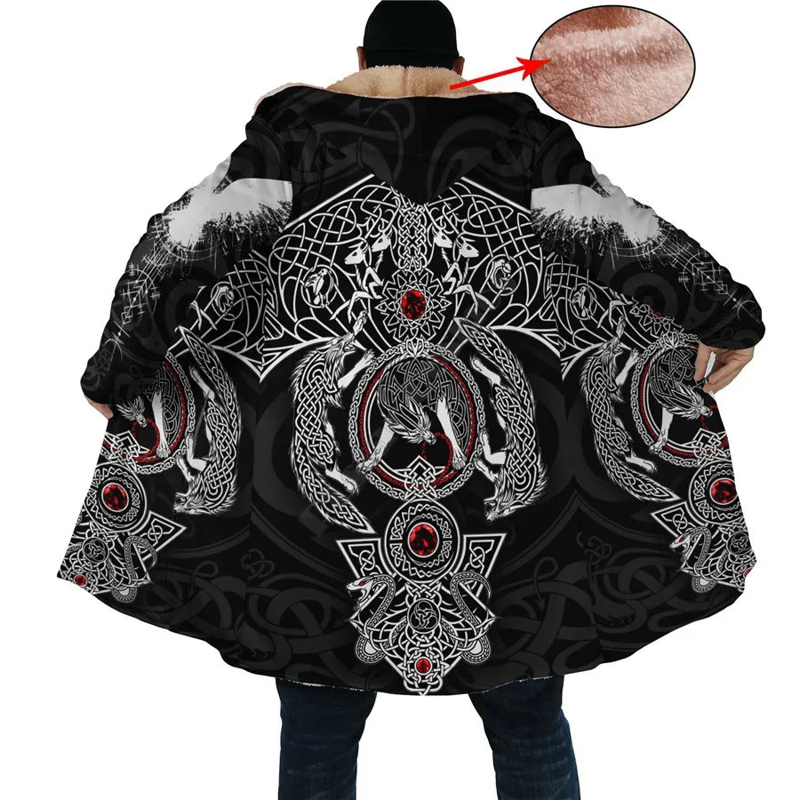 Yggdrasil - Norse Tree Of Life Cloak 3D Over Printed Hoodie Cloak for Men and Women Winter Fleece Wind Breaker Warm Hood Cloak