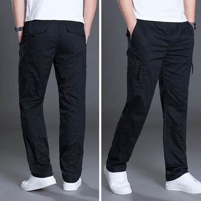 Zipper Cargo Pants Men Pocket OutDoor Full Length Pants Male Summer Straight Trousers Homme Loose Cotton Casual Pants Grey