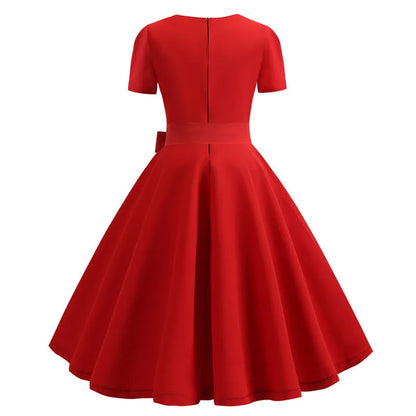 Women's Polka Dot Summer Midi Dress Square Collar Short Sleeve Elegant Vintage Casual Party Holiday Wear