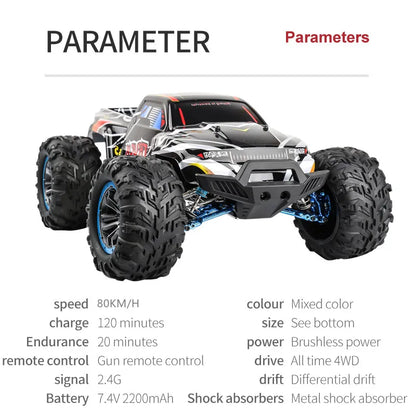 80KM/H Brushless RC Racing Car Metal Alloy 200M Distance Racing Buggy off Load Climbing RC truck Shock Absorption Vehicle RC car