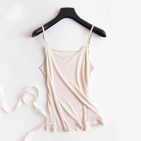50% Natural silk plus size camisoles for women lingerie top sexy femme undershirt women tank top Camis white halter top