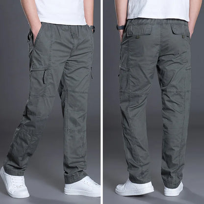 Zipper Cargo Pants Men Pocket OutDoor Full Length Pants Male Summer Straight Trousers Homme Loose Cotton Casual Pants Grey