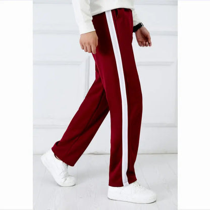 Wine red Unisex New Track Pants Casual Sweatpants mens Striped Bastic Trousers Straight Pants Joggers Simple Work Pants