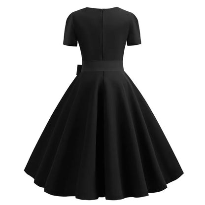 Women's Polka Dot Summer Midi Dress Square Collar Short Sleeve Elegant Vintage Casual Party Holiday Wear