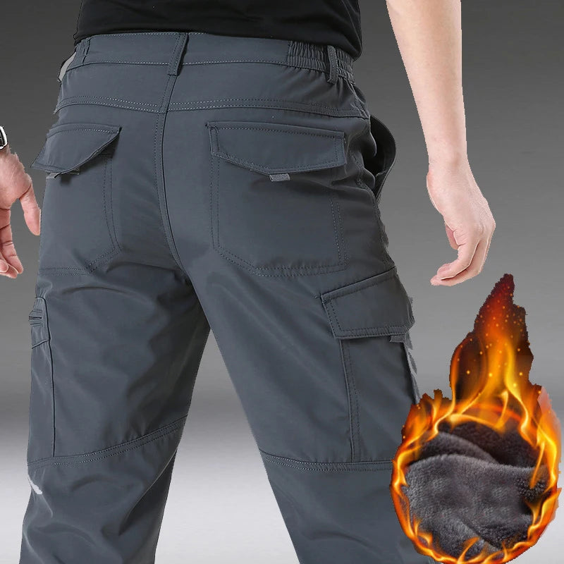 2024 Winter Men's Tactical Cargo Pants Plus Velvet Breathable Autumn Casual Long Trousers Male Quick Dry Multi-pocket Pant Warm