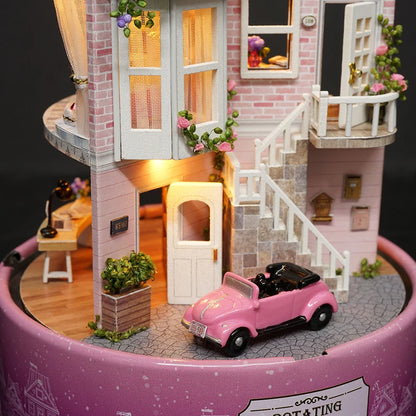 DIY Dollhouse Rotate Music Box Miniature Assemble Kits Doll House With Furnitures Wooden House Toys for Children Birthday Gift