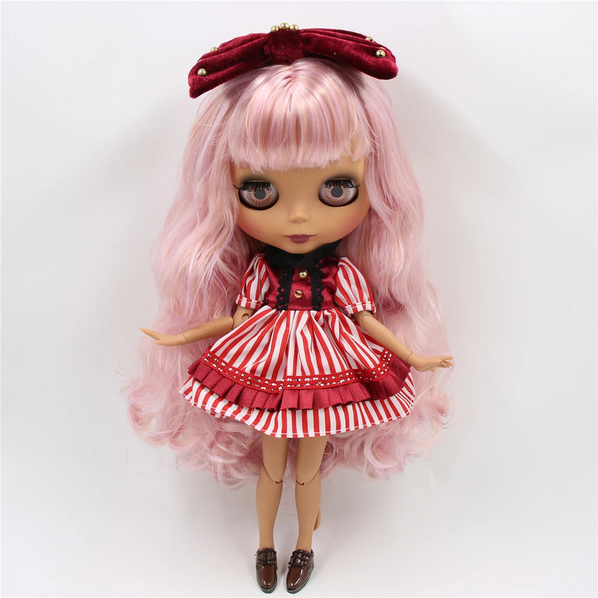 ICY DBS Blyth Doll 1/6 bjd joint body dark skin matte face purple mix pink hair toy 30cm girls gift