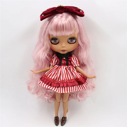 ICY DBS Blyth Doll 1/6 bjd joint body dark skin matte face purple mix pink hair toy 30cm girls gift