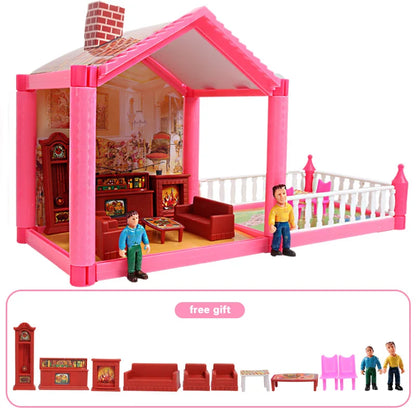 Baby DIY Doll house Toys Pink Assemble Princess Villa Handmade Construction Casa Miniature Furniture Dollhouse For Children Gift