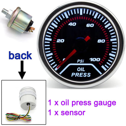 AD 52mm Water Temperature Gauge + 10mm Sensor  Boost Gauge Bar Psi Vacuum Oil Temp Press Voltmeter Tachometer RPM Car Gauge Pods
