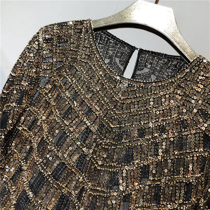 Fashion Sequin Beading Shirt Women Luxury Sexy Full Sleeve O-neck Pullovers Tops