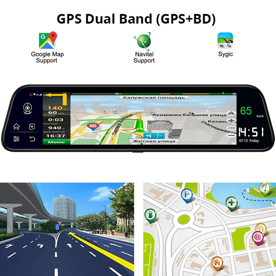 12" Car GPS Rearview Mirror Z68 Android 8.1 GPS Navigation ADAS Parking Monitoring DVR Camera 2G+32GB Dash Cam Video Recorder