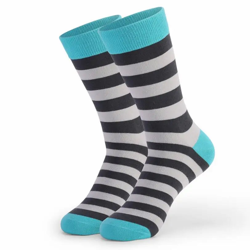 5Pairs Large Size Men Socks Hot Sale Standard Business Casual New Socks Striped Happy Cotton Sokcs Colorful Men Long Socks