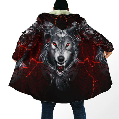 Winter Fashion Mens Hooded cloak Lion Tattoo Wolf 3D Printing Thick Fleece wind breaker Unisex Casual Warm Hood cloak DP04