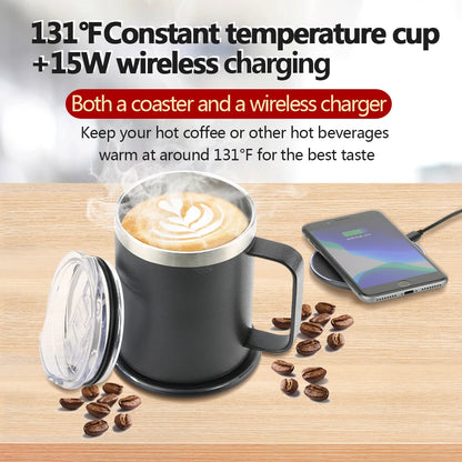 2026 Smart thermostat mobile phone wireless charging heating coaster coffee cup 55° household heater milk tea leakproof thermos