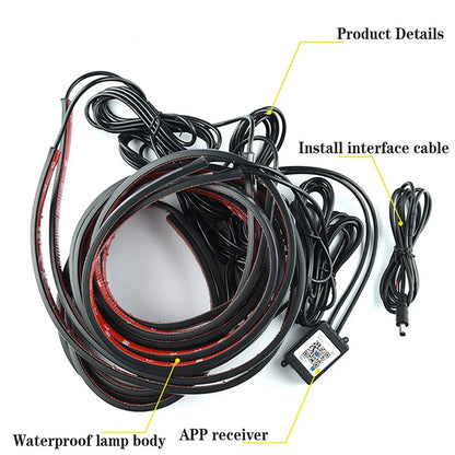 SEAMETAL 4Pcs Car Underglow Light Strip Flexible Led Car Underbody Atmosphere Light Sound Active App Control Decorative Lamp