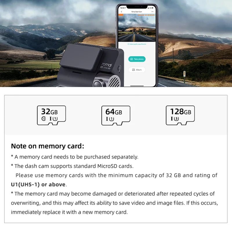 HIGH-ENDURANCE Micro SD 32GB 64GB 128GB TF Card USH-3 for 70mai 4K Dash Cam A810 A800SE A800S A510 A500S M310 S500 EAGET Card