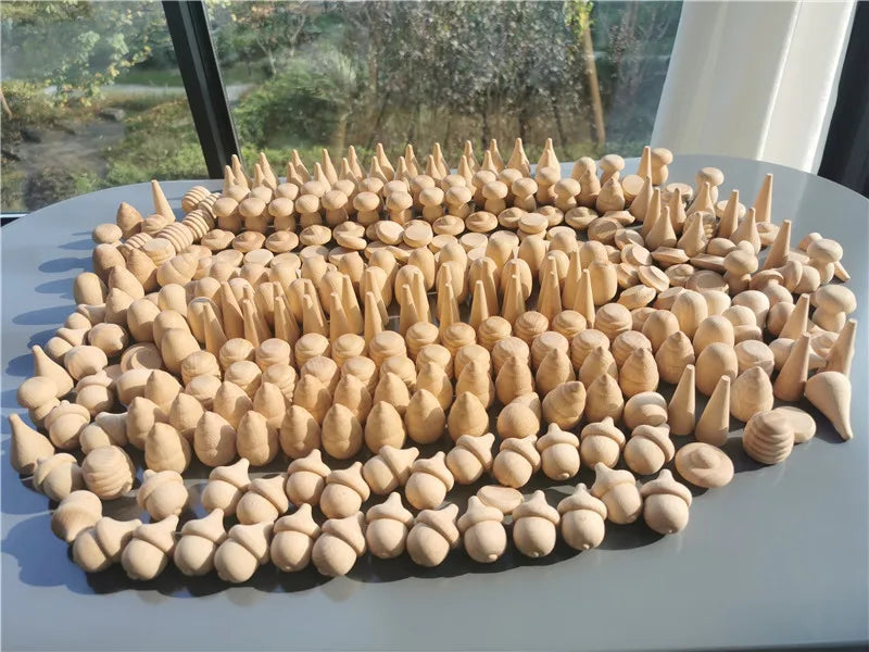 Kids Wooden Montessori Toys Rainbow Loose Parts Wood Mushrooms Honeycomb Droplets Bamboo Shoots Acorns Tree Cones
