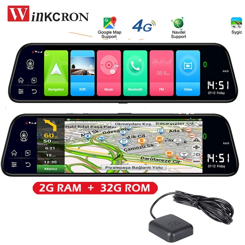 12" Car GPS Rearview Mirror Z68 Android 8.1 GPS Navigation ADAS Parking Monitoring DVR Camera 2G+32GB Dash Cam Video Recorder