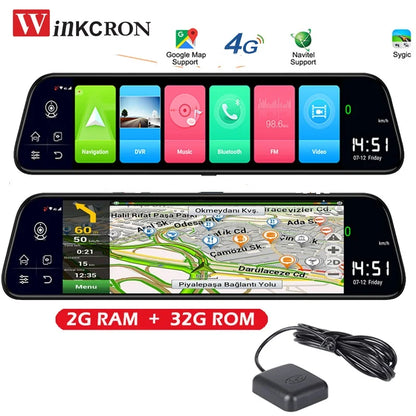 12" Car GPS Rearview Mirror Z68 Android 8.1 GPS Navigation ADAS Parking Monitoring DVR Camera 2G+32GB Dash Cam Video Recorder