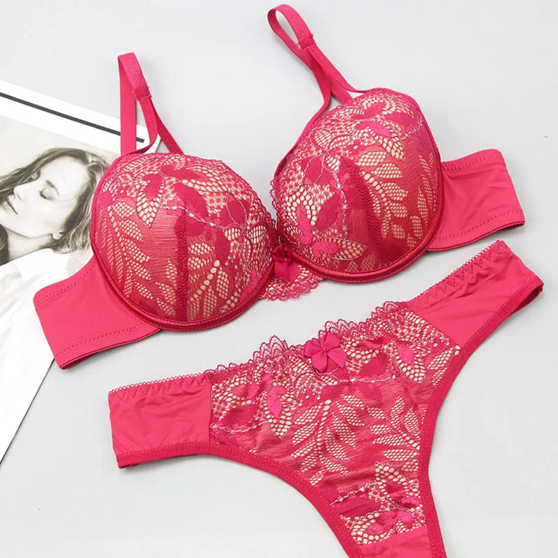 2021 New Push Up Lace Bra Sets Plus Size Lingerie BCDE Cup Adjusted Strap Bow Underwire Grey Red Blue Black White Underwear