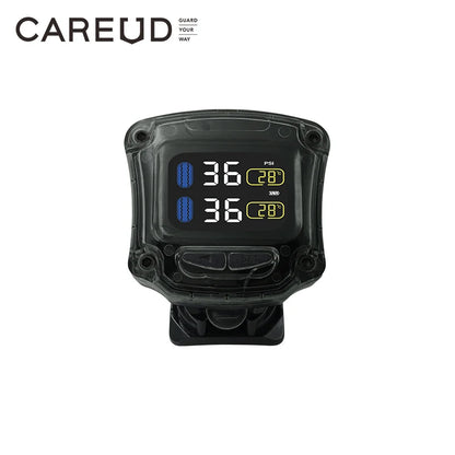 Careud TPMS Wireless Motorcycle Tire Pressure Monitoring System with 2 Internal/External Sensors LED Display USB Charge