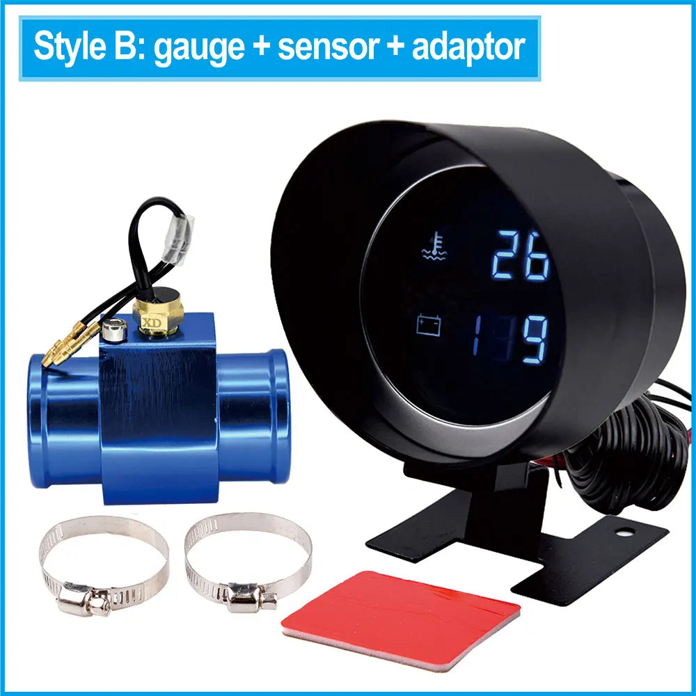 2 IN 1 Water Temperature Gauge Digital Led Voltmeter Water Temp Joint Pipe Sensor Car Truck Motorcycle Car Temperature Sensor