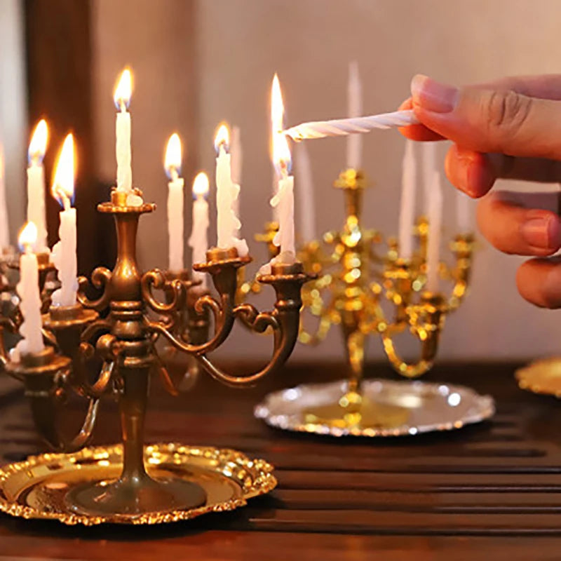 1Pcs 1:12 Dollhouse Mini Table Candle Candlestick Christmas Birthday Party Scene Home Ornament