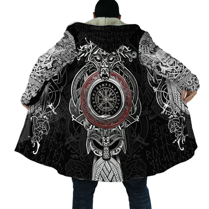 2025 Winter Fashion Mens Cloak Odin Raven Tattoo 3D Printing Fleece Hooded cloak Unisex Casual Thick Warm Cape coat PJ-01