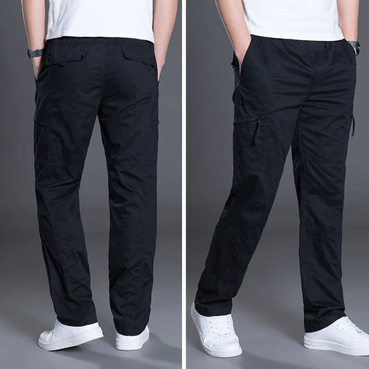 Zipper Cargo Pants Men Pocket OutDoor Full Length Pants Male Summer Straight Trousers Homme Loose Cotton Casual Pants Grey