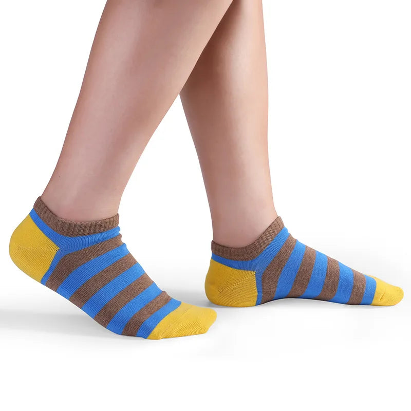 5 Pairs/ Lot Large Size Men's Socks Spring Summer Sports Breathable Fitted Striped Patchwork Ankle Socks Gifts for Men Meias