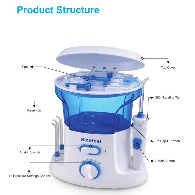 Nicefeel Ultra Countertop Water Flosser Household Oral Irrigator Oral Dental Teeth Cleaner Pick Spa Tooth Care Clean For Family