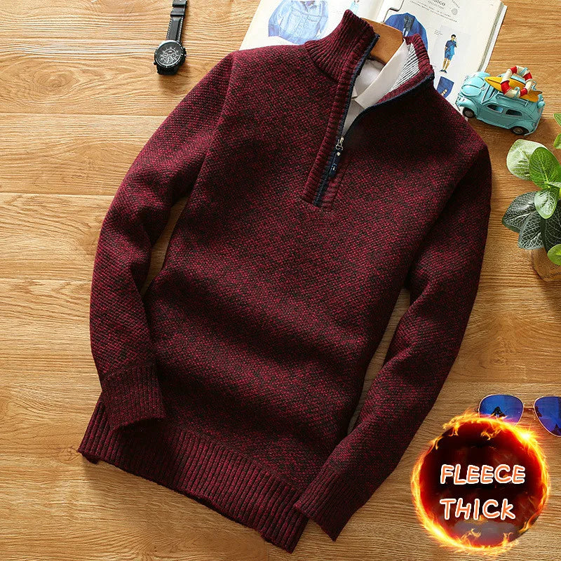 Men's Half-Zip Turtleneck Sweater Warm Thick Knit Pullover with Stand Collar Casual Winter Fashion Jumper Solid Knitwear Top