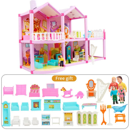 Baby DIY Doll house Toys Pink Assemble Princess Villa Handmade Construction Casa Miniature Furniture Dollhouse For Children Gift