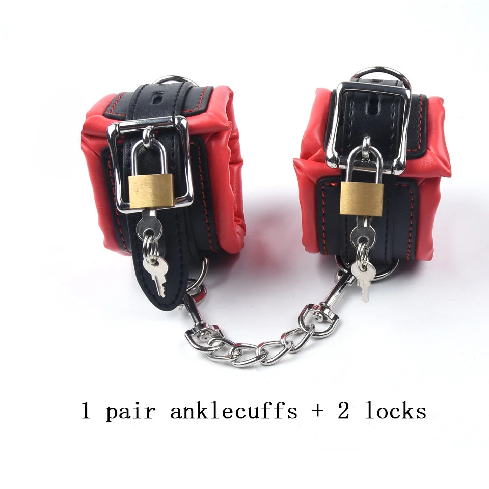 Leather Sponge Handcuffs For Sex Ankle Cuffs Bondage With Chain Lock Restraints Sex Toys for Couple Adult Games Bdsm Bondage Set