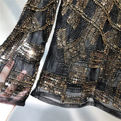 Fashion Sequin Beading Shirt Women Luxury Sexy Full Sleeve O-neck Pullovers Tops