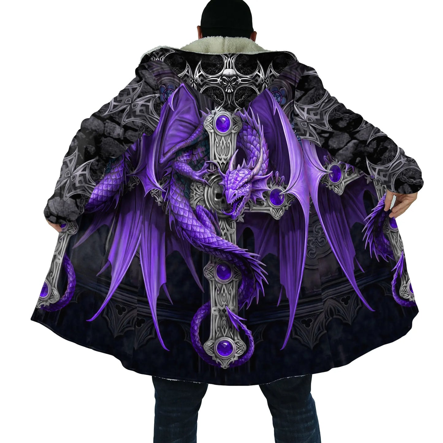 2021 Winter Mens Cloak skull and Dragon Armor Tattoo 3D Print Fleece Hooded cloak Unisex Casual Thick Warm cloak coat PF30