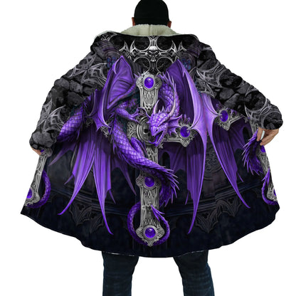 2021 Winter Mens Cloak skull and Dragon Armor Tattoo 3D Print Fleece Hooded cloak Unisex Casual Thick Warm cloak coat PF30