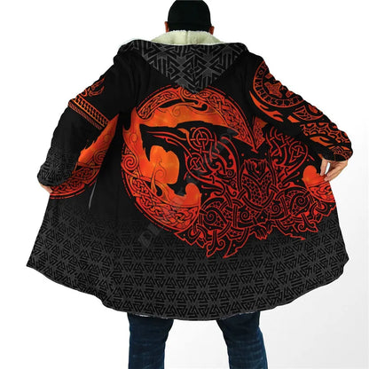 Yggdrasil - Norse Tree Of Life Cloak 3D Over Printed Hoodie Cloak for Men and Women Winter Fleece Wind Breaker Warm Hood Cloak