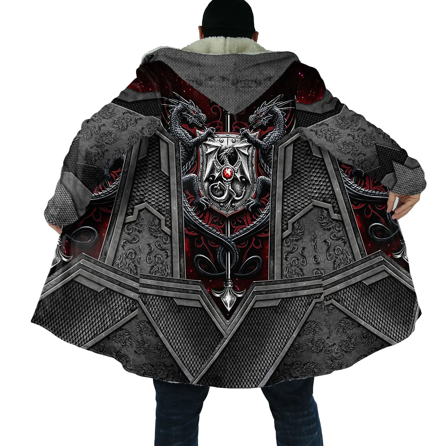 2021 Winter Mens Cloak skull and Dragon Armor Tattoo 3D Print Fleece Hooded cloak Unisex Casual Thick Warm cloak coat PF30