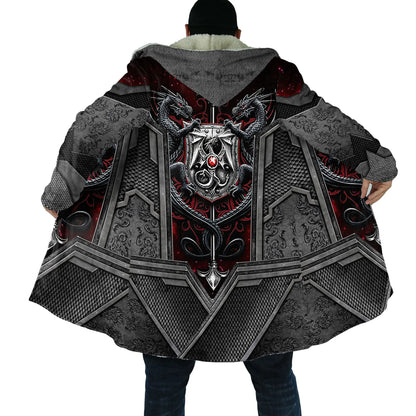 2021 Winter Mens Cloak skull and Dragon Armor Tattoo 3D Print Fleece Hooded cloak Unisex Casual Thick Warm cloak coat PF30