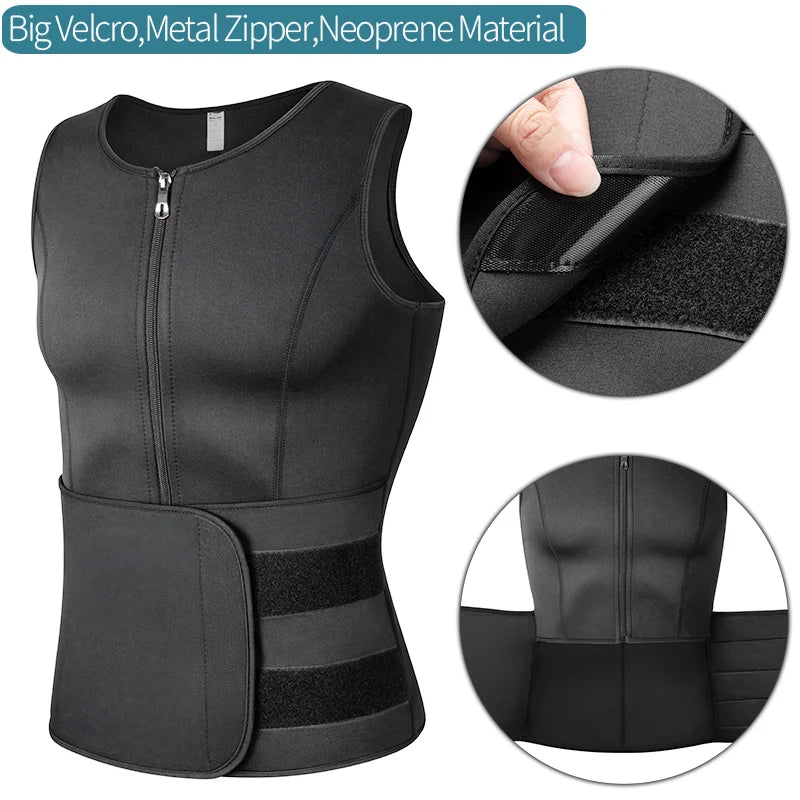 Men's Body Shaper Waist Trainer Sauna Vest Double Belt Sweat Shirt Corset Top Abdomen Slimming Shapewear Fat Burn Fitness Suits