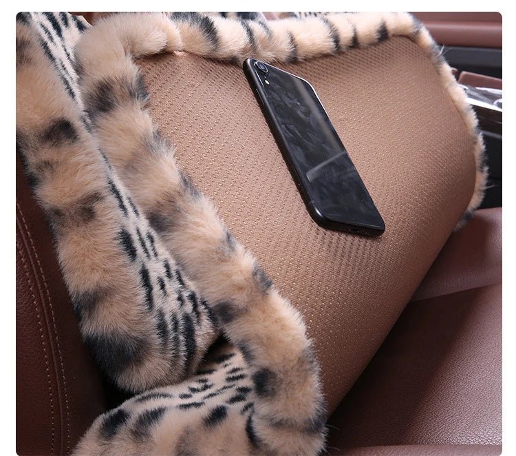 Seat Cushion Leopard Fluffy Pink Covers for Cars Seat Cover Car Decor Accessories Interior for Women for BMW Honda Hyundai LADA