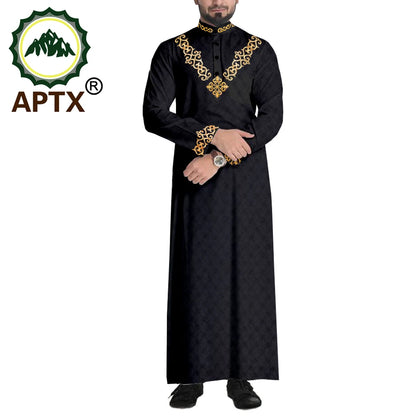 APTX Jacquard Mens Jubba Thobe Muslim Robe Long Sleeve Saudi Arab Kaftan Middle East Islamic Clothing T2014008