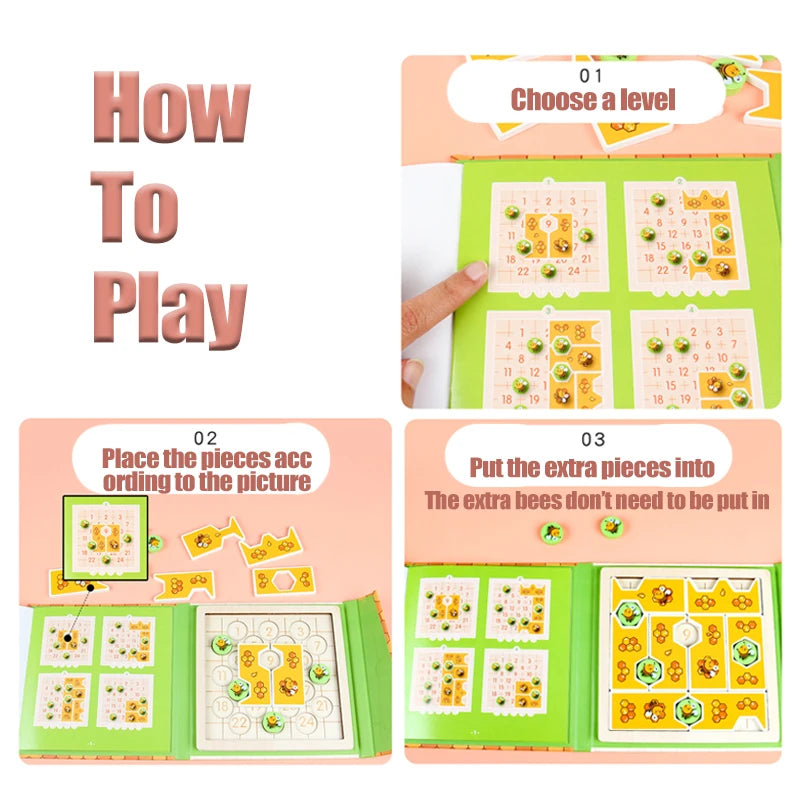 Montessori Magnetic Bee Puzzles Board Toys Logic Reasoning Thinking Board Games Wooden Educational Toys For Children Brain Train