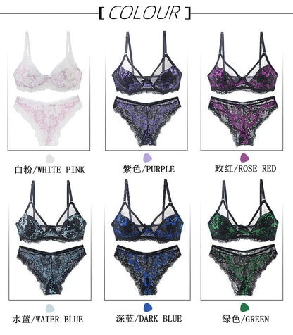 Women Ultra-thin BCDE Cup Mesh Lace Underwear Transparent Bra Sets Beauty Back Hollow Embroidery Female Lingerie