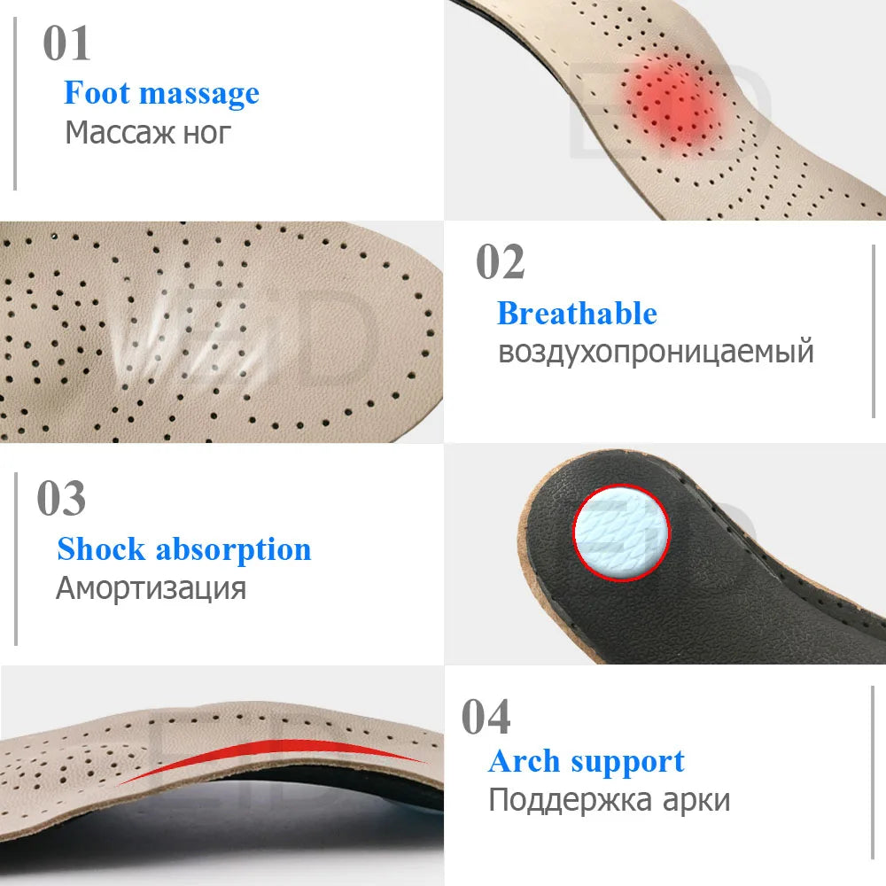 Genuine Leather Orthopedic Insoles for Arch Support Shoes Insert Pad Orthotics Shoes Insole For Shoes Woman Men plantar fasciiti